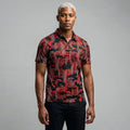 Abstract Geometric Pattern Polo Shirt | Red Black Retro Maze Design