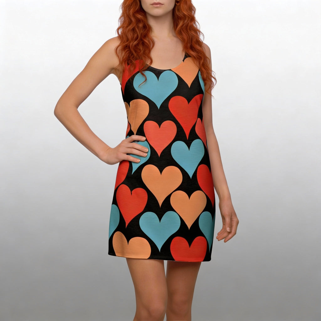 Retro Color Block Hearts Dress Valentine's Day