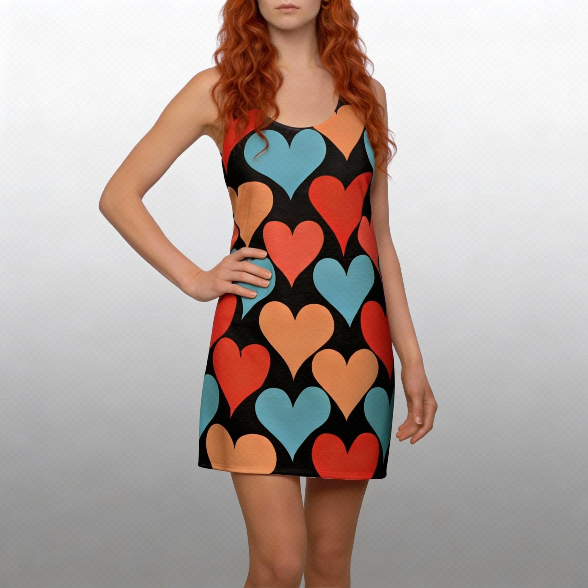 Retro Color Block Hearts Dress Valentine's Day