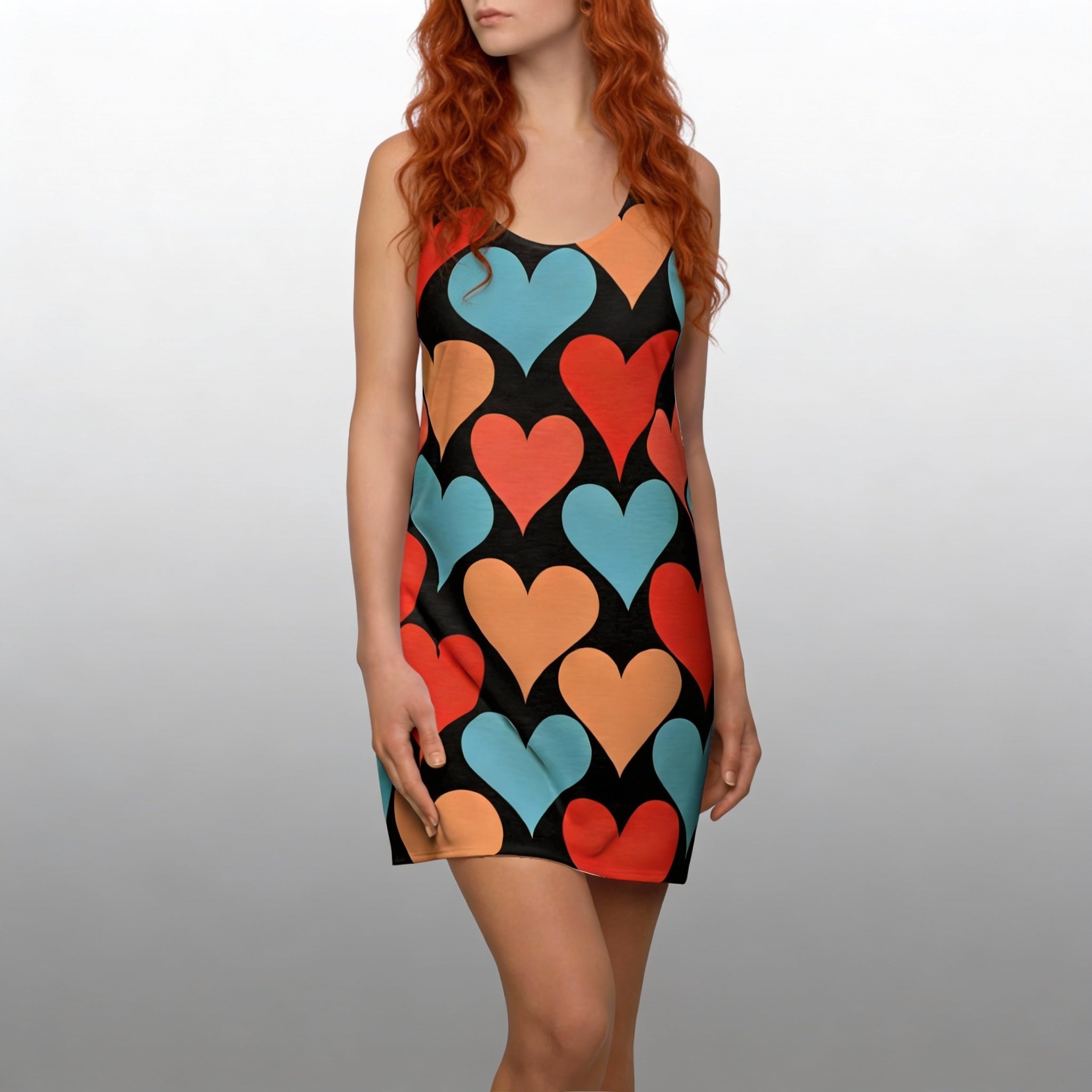 Retro Color Block Hearts Dress Valentine's Day