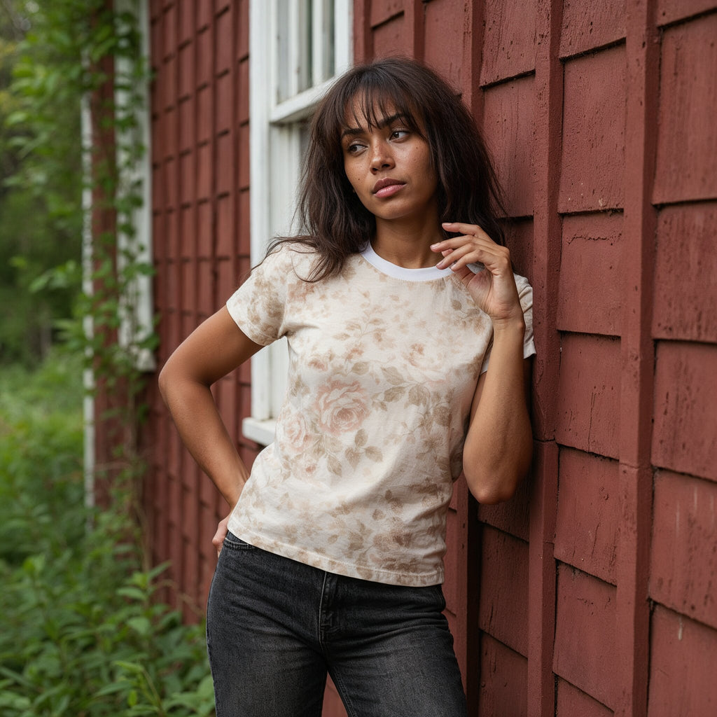 Vintage Blush Rose Floral Print Tee