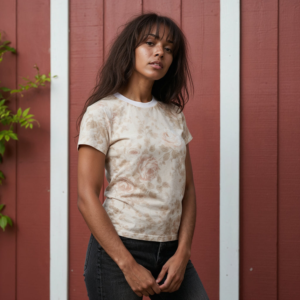 Vintage Blush Rose Floral Print Tee