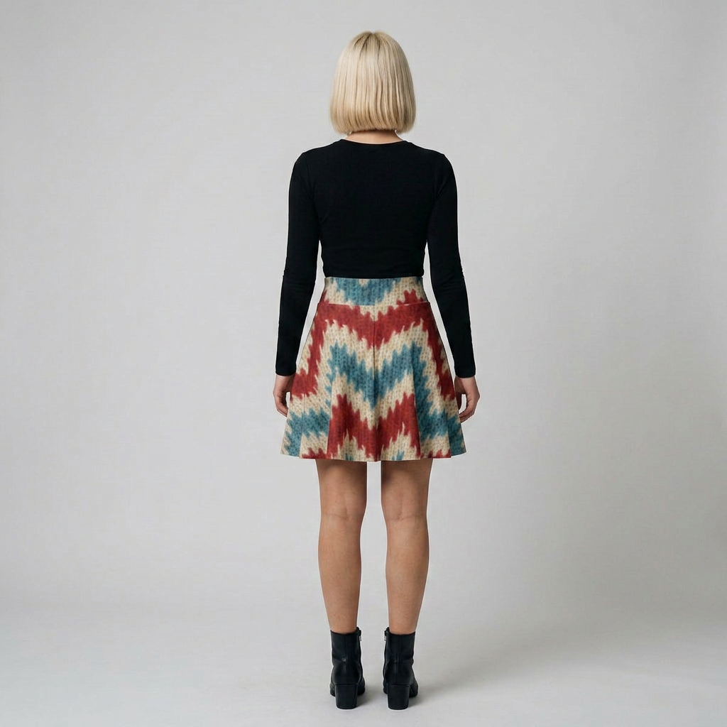 Red Blue Knit Chevron Skater Skirt | All-Over Print