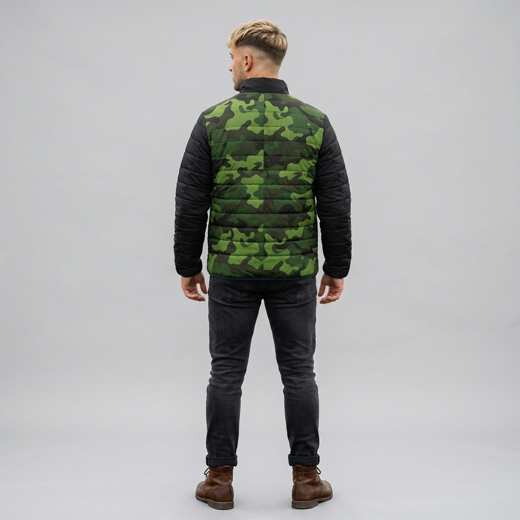 Men's Green Camo Puffer Jacket — Insulated Outdoor Winter Coat