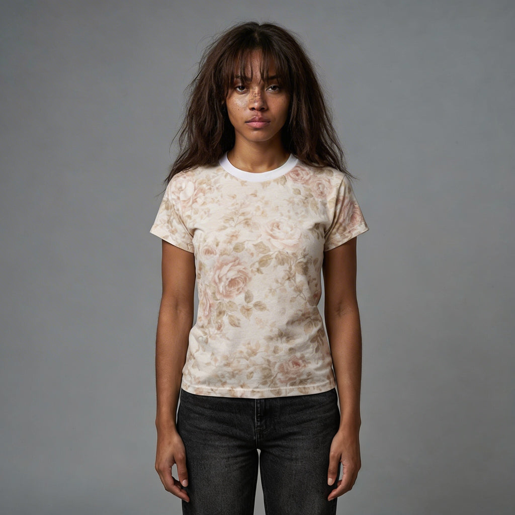 Vintage Blush Rose Floral Print Tee