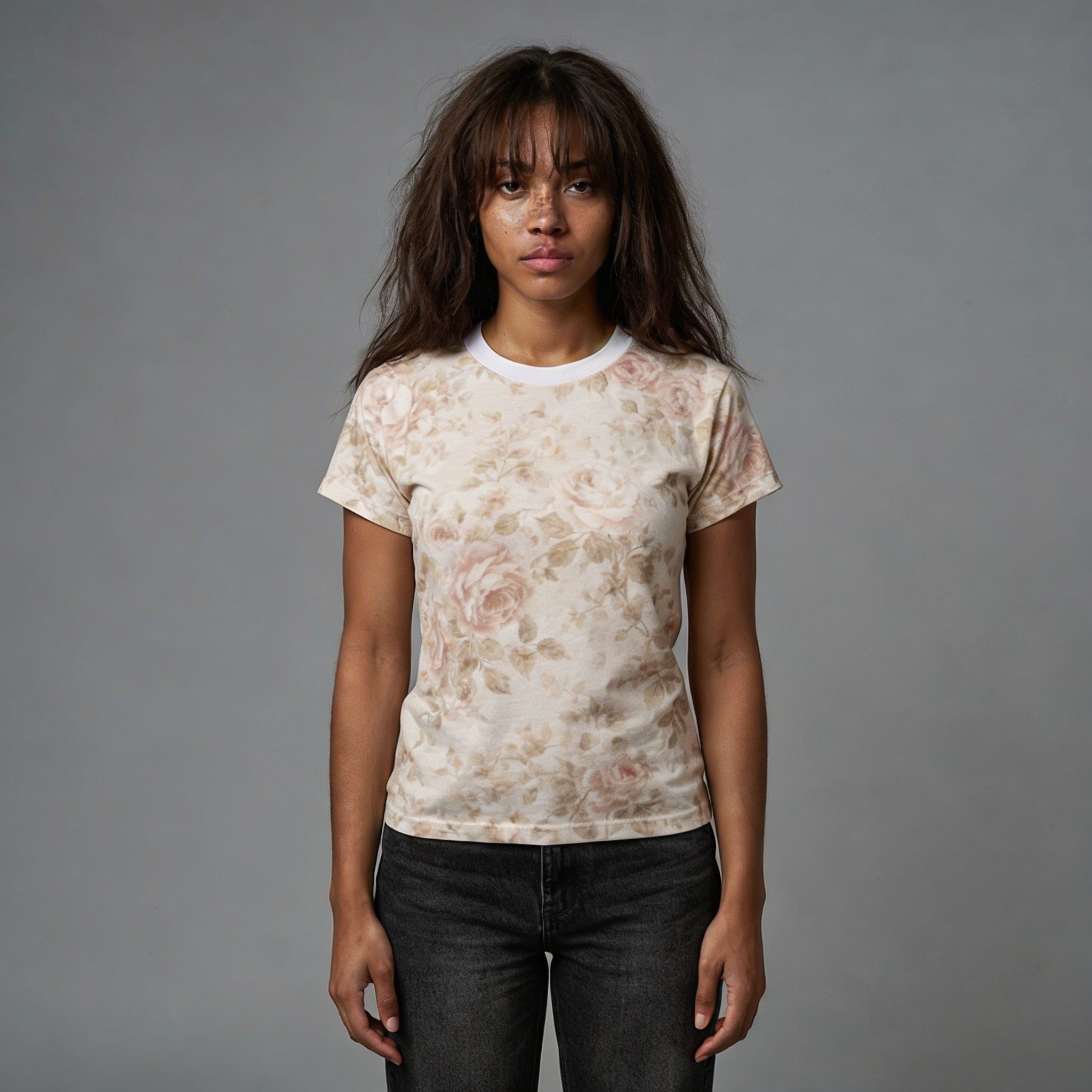 Vintage Blush Rose Floral Print Tee