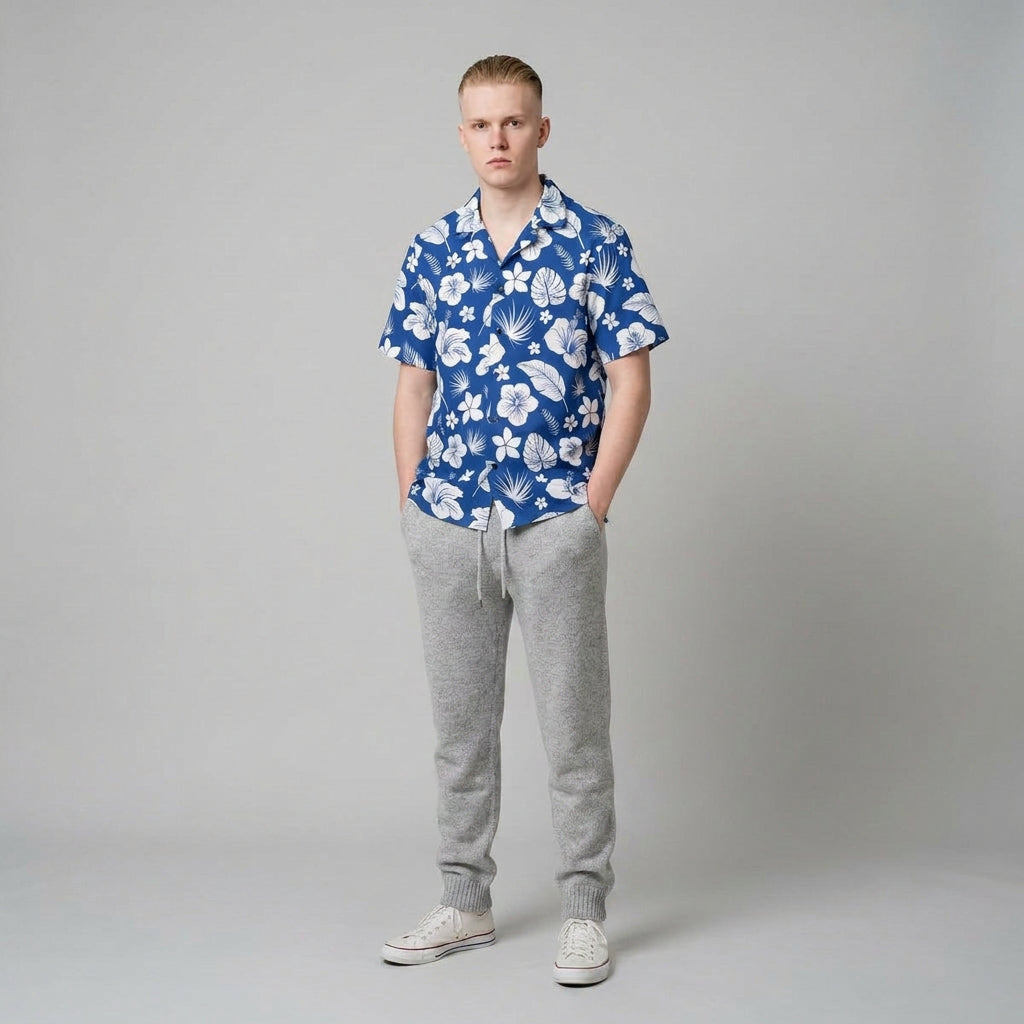 Hawaiian Floral Camp Shirt – Blue Tropical Aloha Print