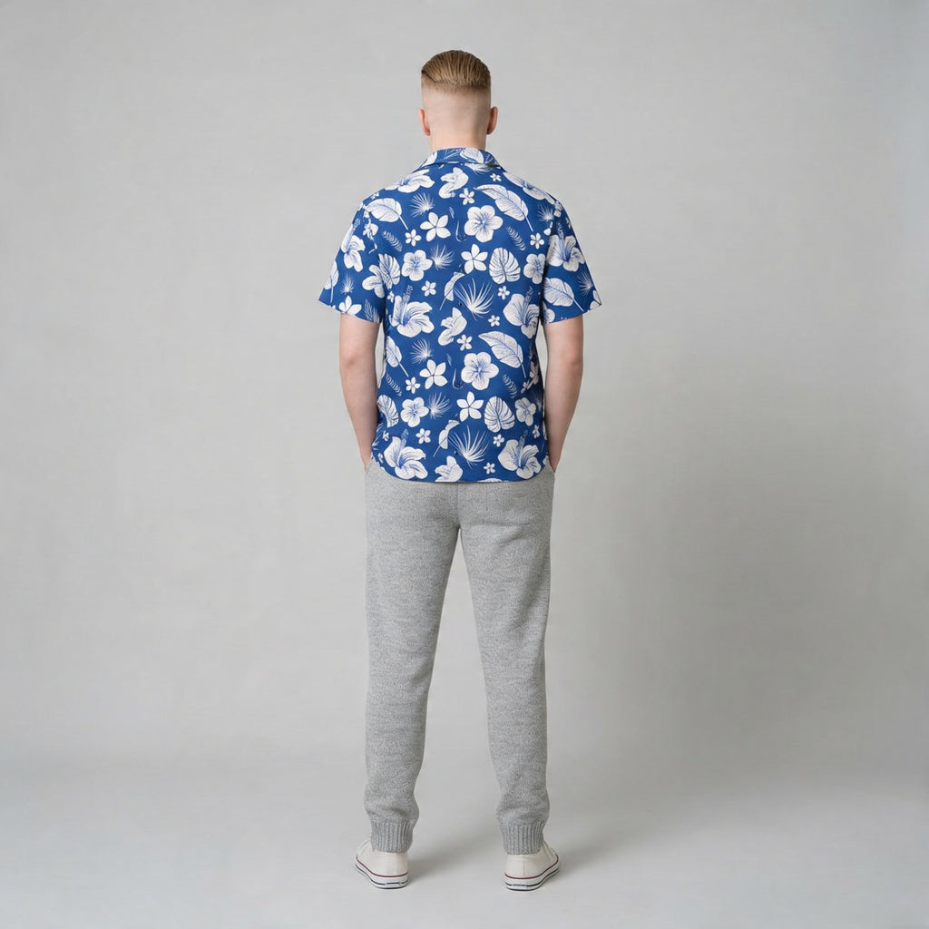 Hawaiian Floral Camp Shirt – Blue Tropical Aloha Print