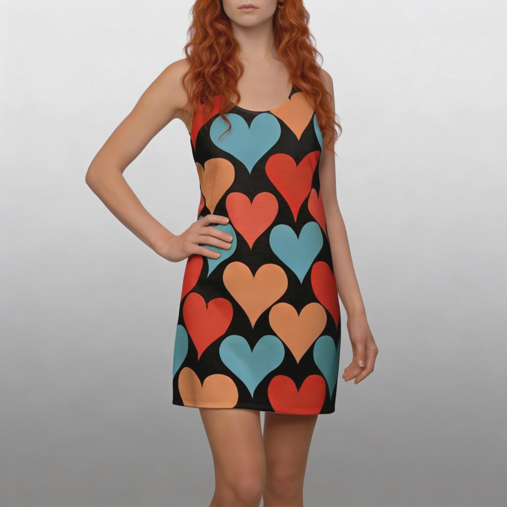 Retro Color Block Hearts Dress Valentine's Day