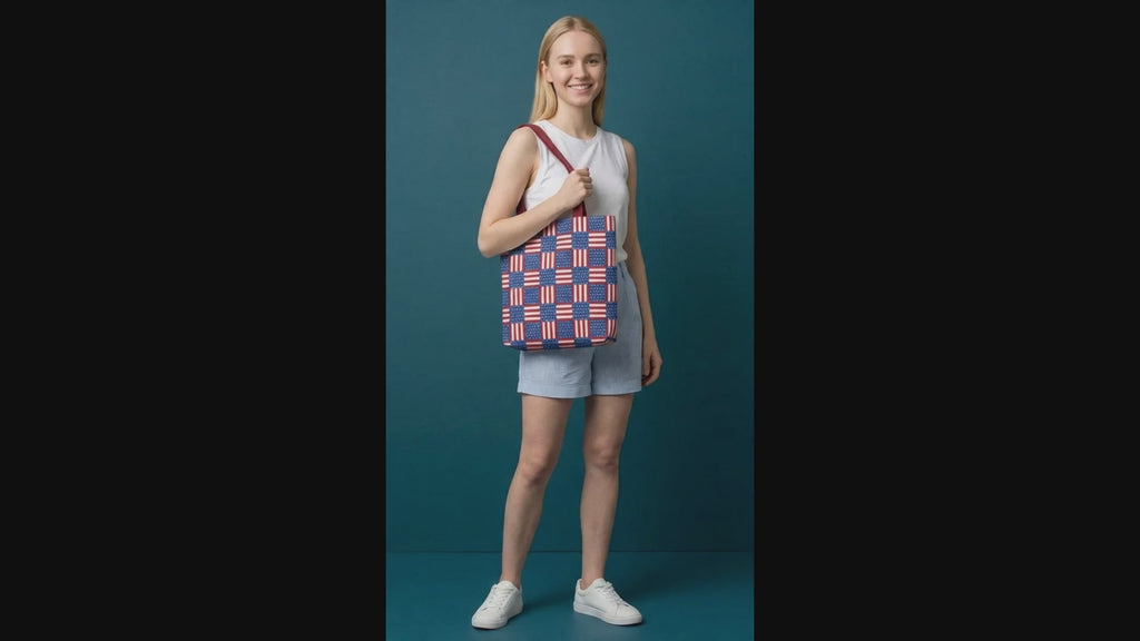 American Flag Patchwork Tote Bag | Patriotic Stars Stripes AOP