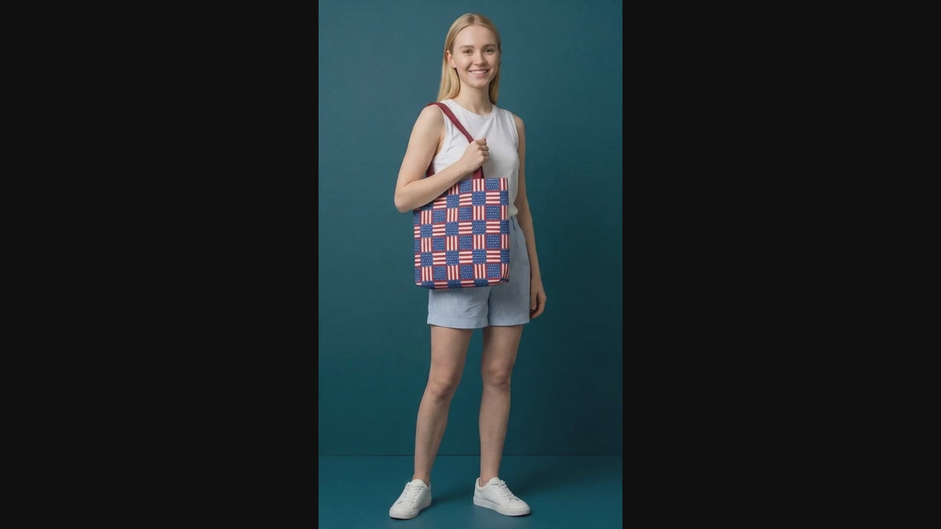 American Flag Patchwork Tote Bag | Patriotic Stars Stripes AOP