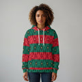 Red Green Geometric Diamond Hoodie | Holiday Aztec Pattern