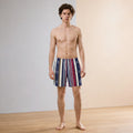 Striped Retro Swim Trunks – Navy, Crimson & Gold All-Over Print